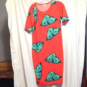 LulaRoe Floral Print Summer Dress - Red and Green